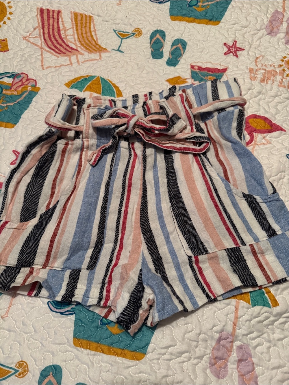 High-Waist Striped Paperbag Shorts - Multicolor